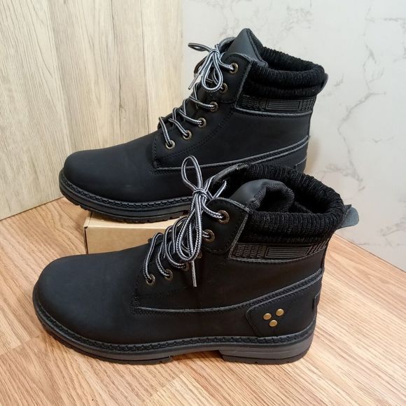 SofySofy Women Sz 9.5 EU 40 Black Combat Boot Lace Round Toe Low Heel Ankle - Picture 3 of 16